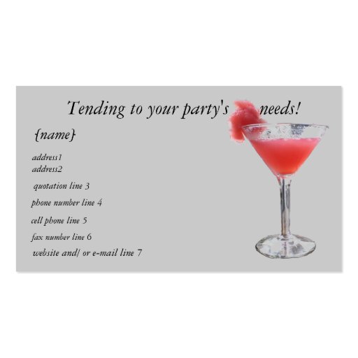 Party Planner Bartender  business card (front side)