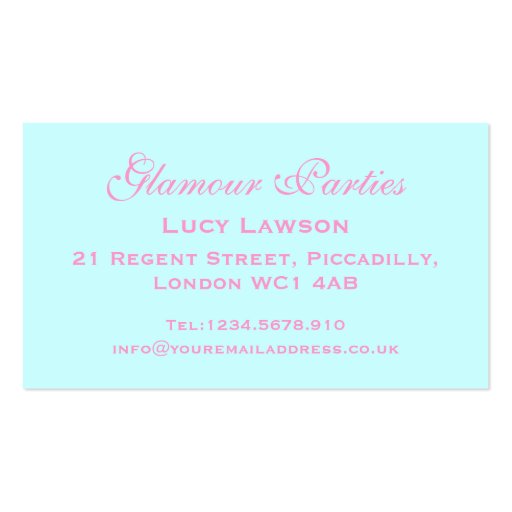 Party Planner Business Card (back side)