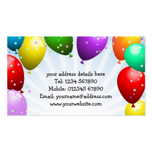 Party Planner Business Card (back side)