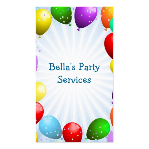 Party Planner Business Card (front side)