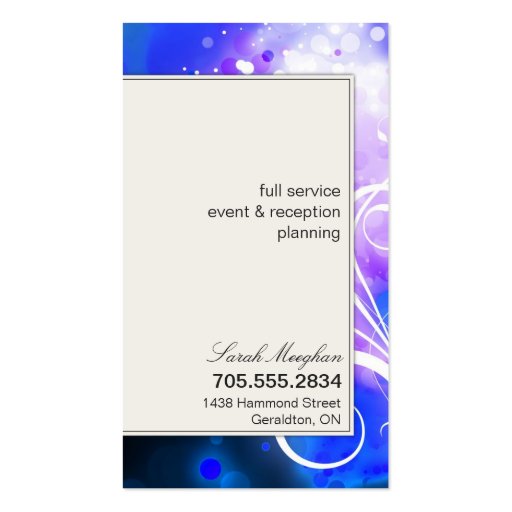 Party Planner Business Card Abstract Dots & Swirl (back side)