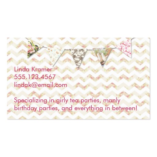 Party Planner Business Card Chevron Floral Pink (back side)