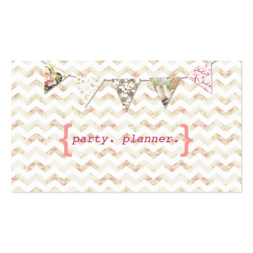 Party Planner Business Card Chevron Floral Pink (front side)