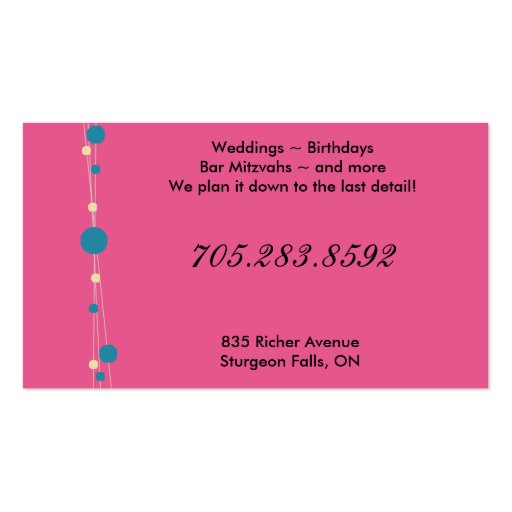 Party Planner Business Card - Dots & Stars (back side)