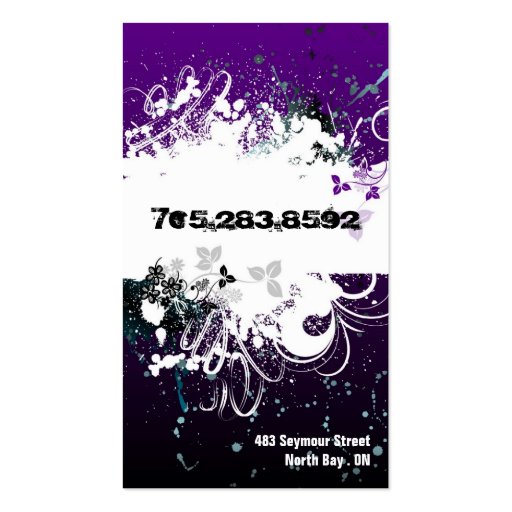 Party Planner Business Card Grunge Splatter Purple (back side)