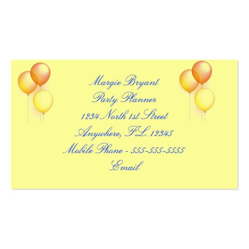PARTY PLANNER BUSINESS CARDS (back side)