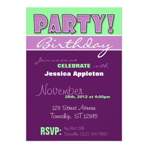 PARTY! Purple & Green Birthday Invitations