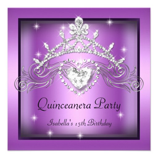 Party Quinceanera 15th Silver Purple Tiara Custom Invitations