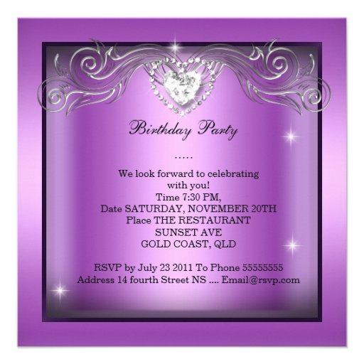 Party Quinceanera 15th Silver Purple Tiara Custom Invitations