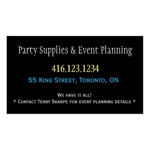 Party Store Candles Business Card Black (back side)