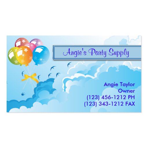Party Supplies & Balloons Business Cards (front side)