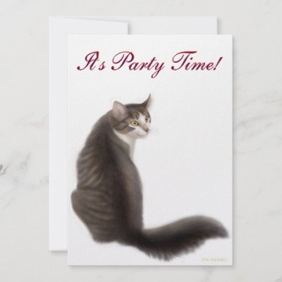 Party Time Cat Invitation by twopurringcats. Original fine art design of cats on a customizable party invitation for cat lovers by designer Carolyn McFann 