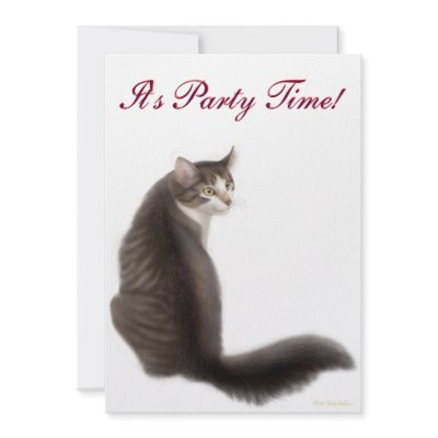 Party Time Cat Invitation by twopurringcats. Original fine art design of cats on a customizable party invitation for cat lovers by designer Carolyn McFann 