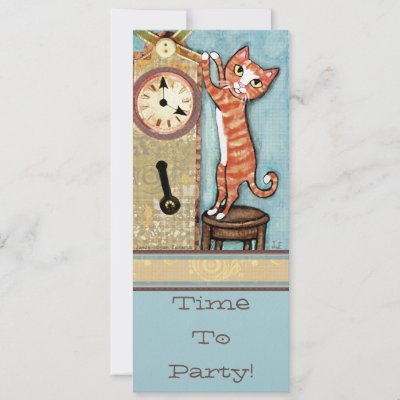 Party Time Cat Invitation - Custom by jamiecreates1. May be personalized for birthdays, retirement parties and just about any other event or occasion.