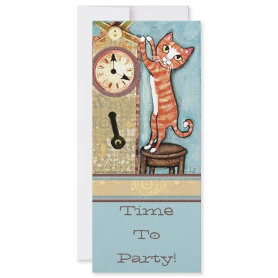 Party Time Cat Invitation - Custom by jamiecreates1. May be personalized for birthdays, retirement parties and just about any other event or occasion.