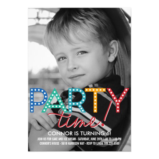 Party Time Photo Birthday Invitation (front side)