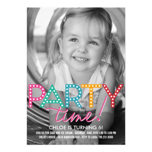 Party Time Photo Birthday Invitation (front side)
