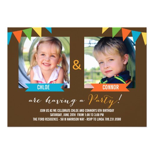 Party Together Birthday Invitations - Brown (front side)