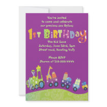 Party Train 1st Birthday Happy Party Invitation