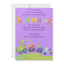 Party Train 2nd Birthday Happy Party Invitation