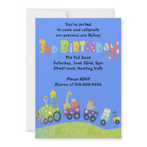 Party Train 3rd Birthday Happy third Invitation