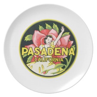 Pasadena California Vintage Luggage Label Party Plate