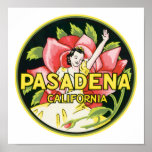 Pasadena California Vintage Luggage Label Print