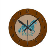 Paso Fino HorseTeal Grunge Floral Round Wall Clock