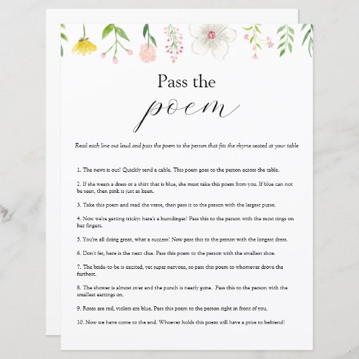 Pass The Poem Bridal Shower Game Zazzle