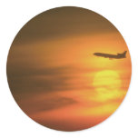Passenger jet at sunset, on route to Frankfurt, Ge Round Sticker