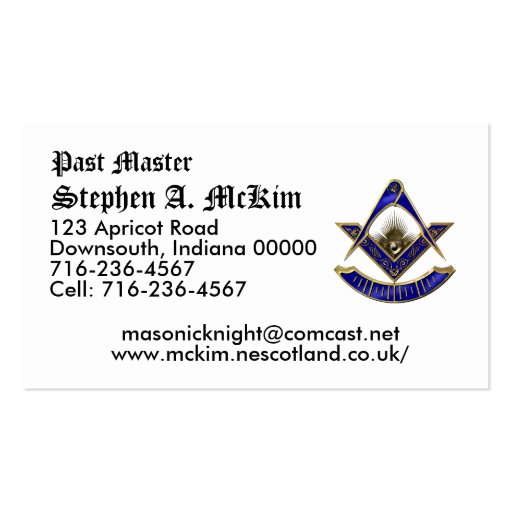 Past Master  Business Card (front side)
