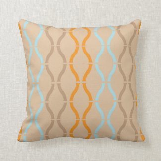 Pastel Beige Orange & Blue Geometric Retro Pattern Pillow