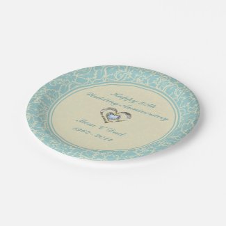 Pastel Blue And Creme Floral Damasks 7 Inch Paper Plate