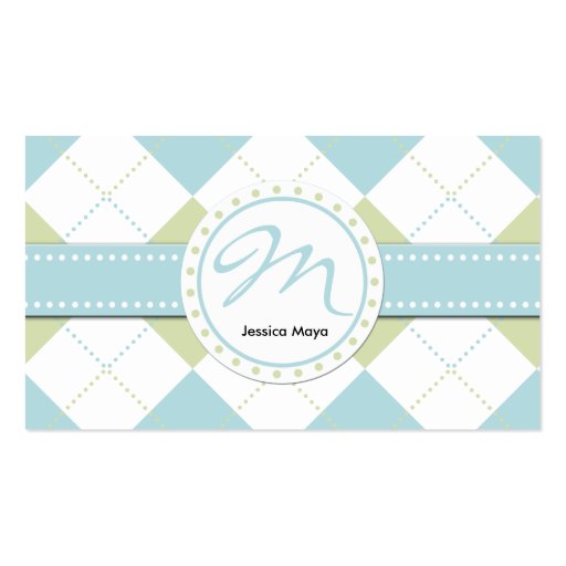 Pastel Blue and Green Checker Patterns Business Card Templates