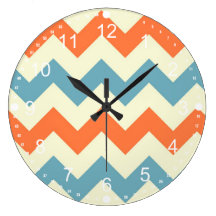 Pastel Blue and Orange Chevron Stripes Clocks