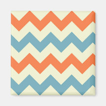 Pastel Blue and Orange Chevron Stripes Magnets