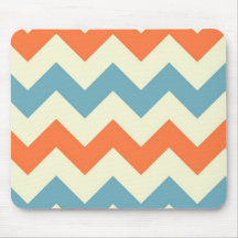 Pastel Blue and Orange Chevron Stripes Mouse Pads