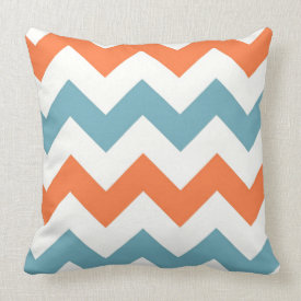 Pastel Blue and Orange Chevron Stripes Throw Pillow
