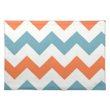 Pastel Blue and Orange Chevron Stripes Place Mat