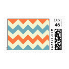 Pastel Blue and Orange Chevron Stripes Postage Stamps