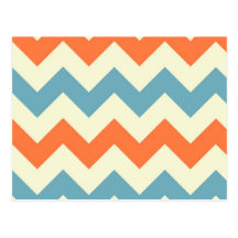 Pastel Blue and Orange Chevron Stripes Postcard