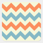 Pastel Blue and Orange Chevron Stripes Square Sticker