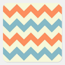 Pastel Blue and Orange Chevron Stripes Square Sticker