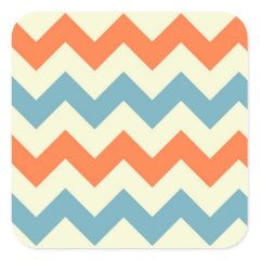 Pastel Blue and Orange Chevron Stripes Square Sticker