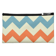 Pastel Blue and Orange Chevron Stripes Zig Zags Cosmetic Bag