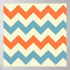Pastel Blue and Orange Chevron Stripes Zig Zags Print