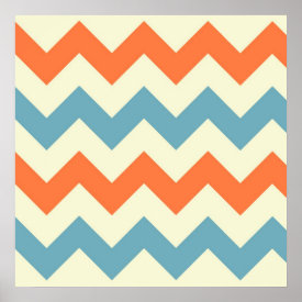 Pastel Blue and Orange Chevron Stripes Zig Zags Print