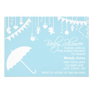Pastel blue umbrella baby shower invitation