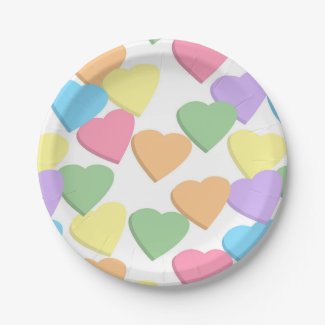 Pastel candy hearts birthday party shower plates 7 inch paper plate