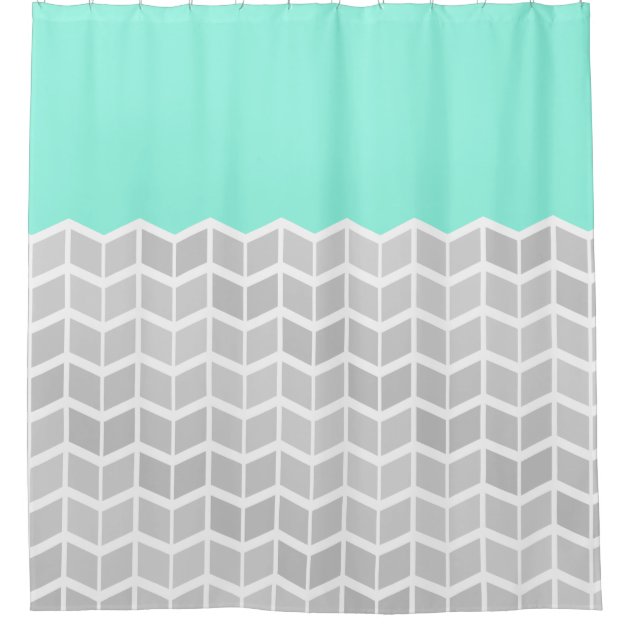 Pastel Chic Herringbone Zigzag Pattern Teal Green Shower Curtain
